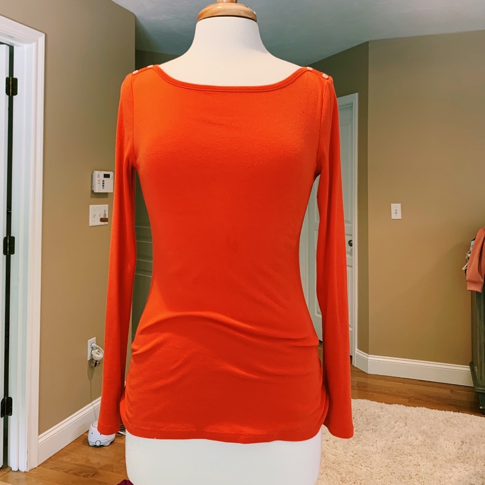 Simple Orange Long-Sleeve with Button Accent